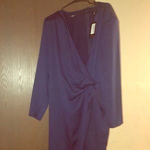 Navy Drape Pleated Detail Midi dress